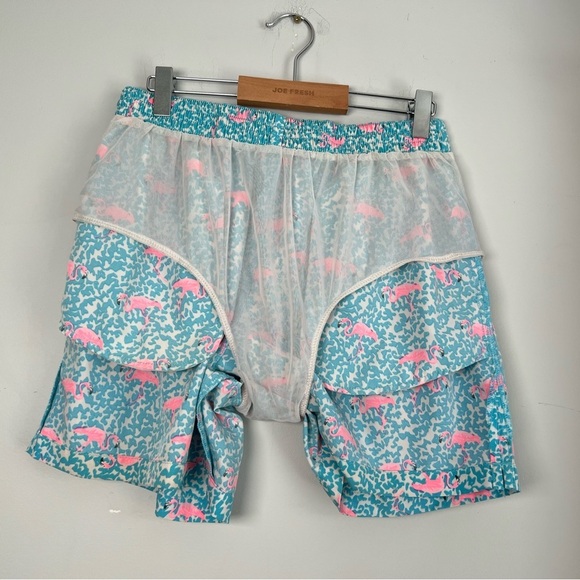 Chubbies Swim Trunks Shorts The Domingos Are For Flamingos AOP Medium Blue Pink - Picture 7 of 7